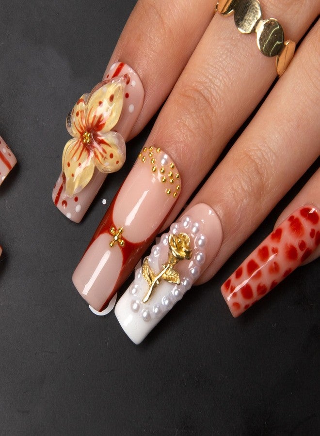 LOVFUL Press on Nails Vintage Boho Chic | Handmade with Full Covered Crystals | Reusable Full Cover Nails | Square Classic Regular 1.3 in | H365-M - Image 2